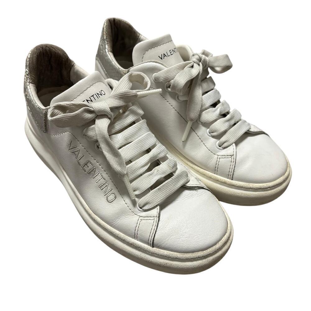 Valentino Fresia Snakeskin Embossed Trim Leather Platform Sneakers Size 8